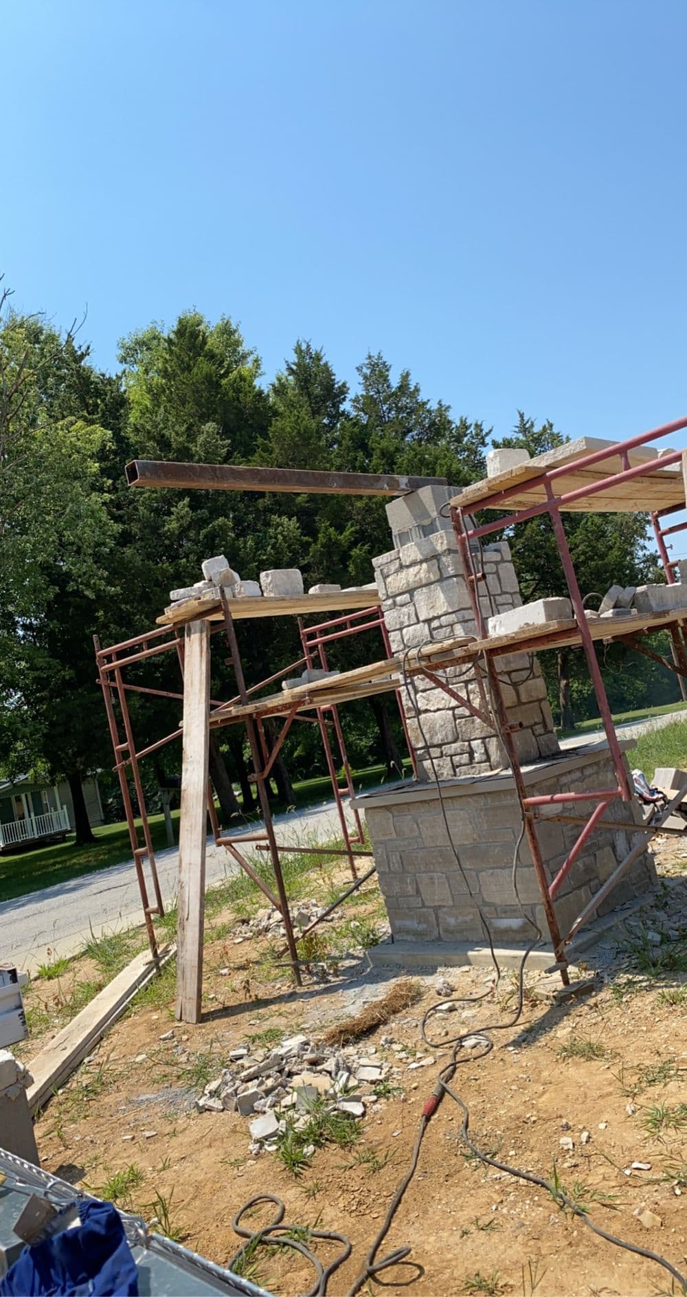 Custom Structural Steel Beam Installation on a Residential Stone Column in Troy MO image